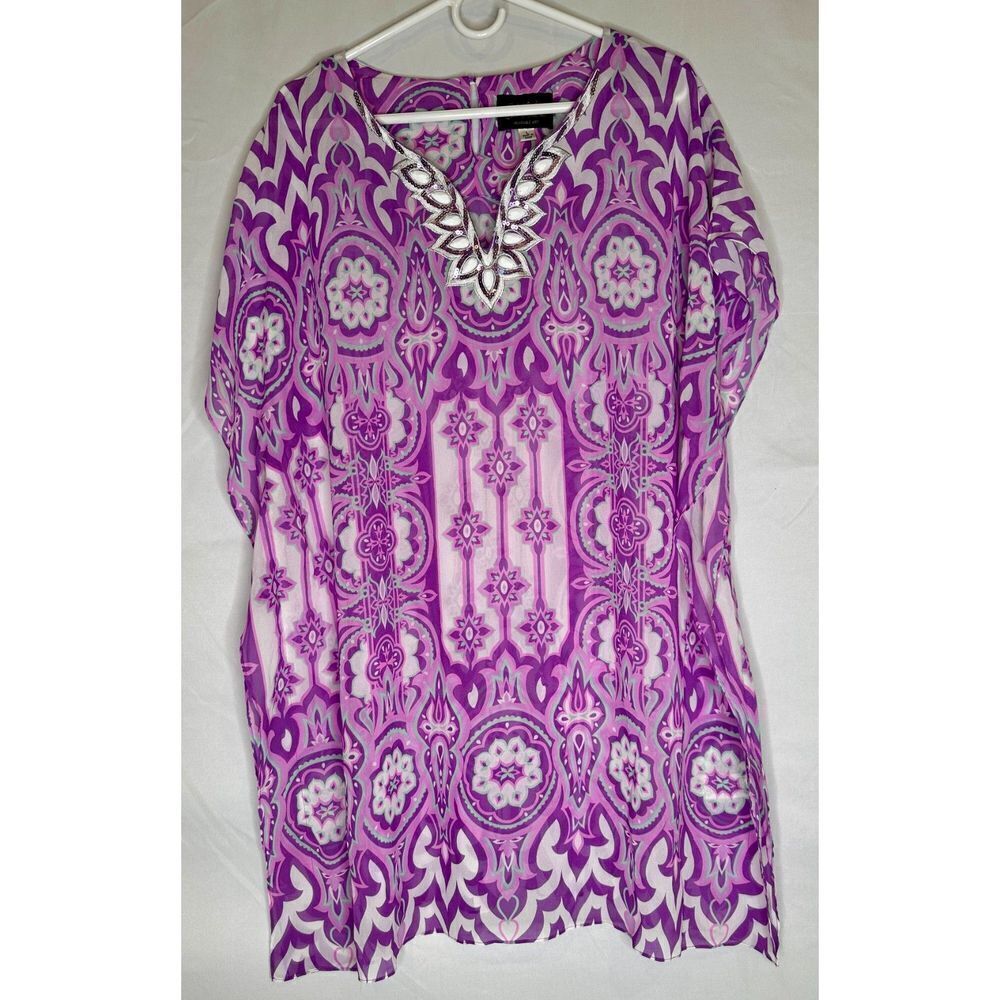 Bob Mackie Purple and White Printed Women’s Kaftan